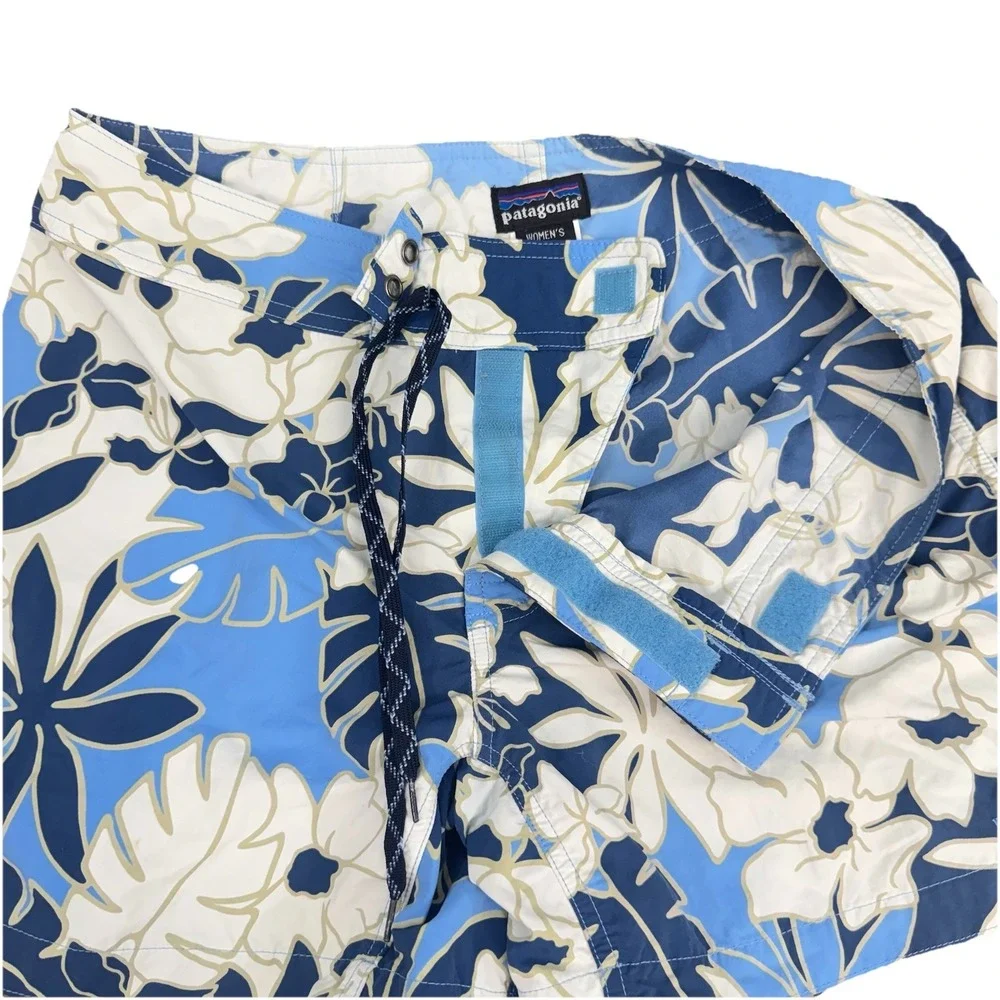 Vintage Patagonia SP03 Tropical Floral Board Shorts Blue‎ Women 8 Surf Swim 2003